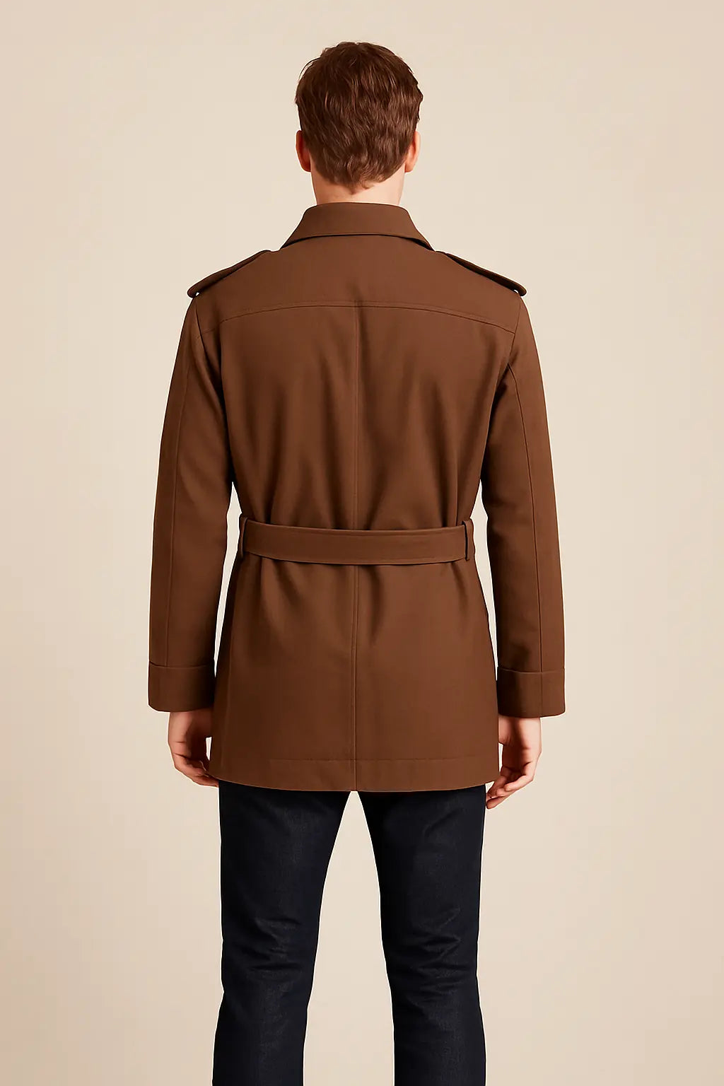 Back view of The Outlaw Josey Wales Clint Eastwood brown cotton coat with belt design