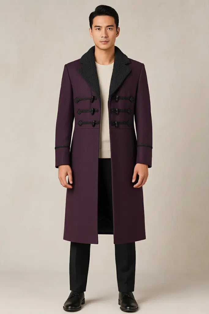 Doctor Who Eleventh Doctor purple wool frock coat front view with open closure