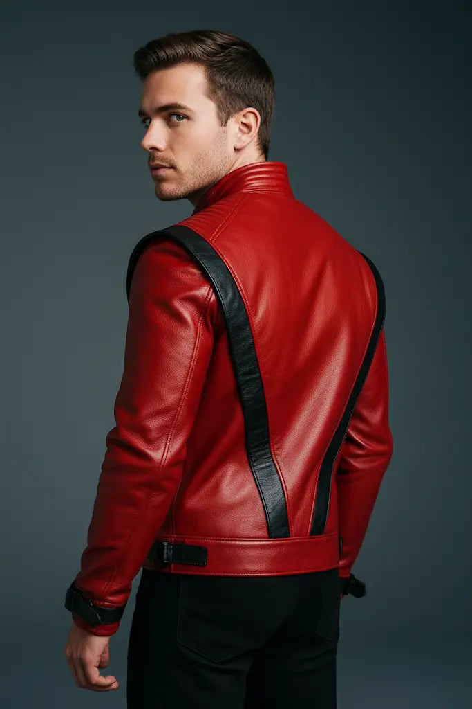 Back view of Michael Jackson Thriller genuine leather jacket with screen-accurate detailing from Thriller music video