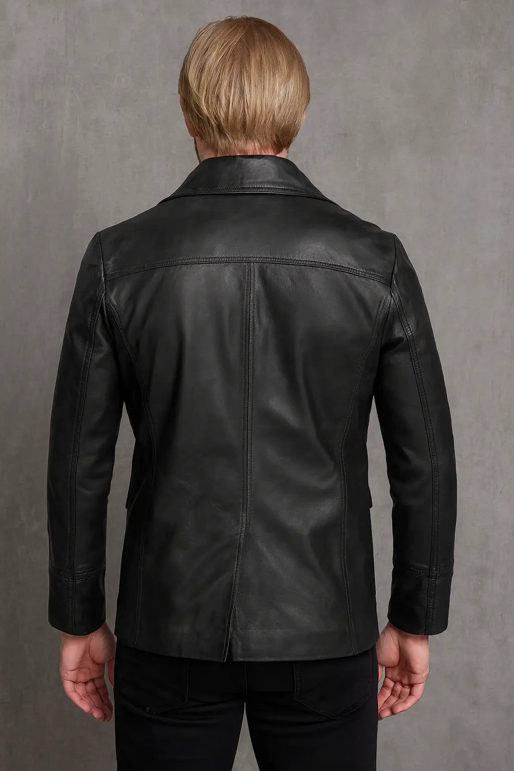 Back of Sam Tyler Life on Mars vintage black leather jacket