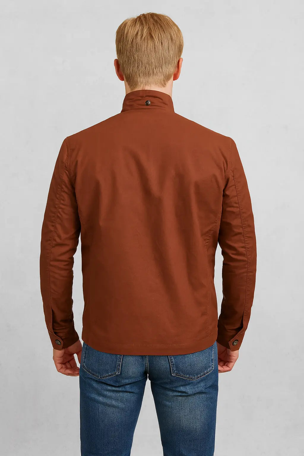 Back of men's brown cotton jacket inspired by Arrow Season 2