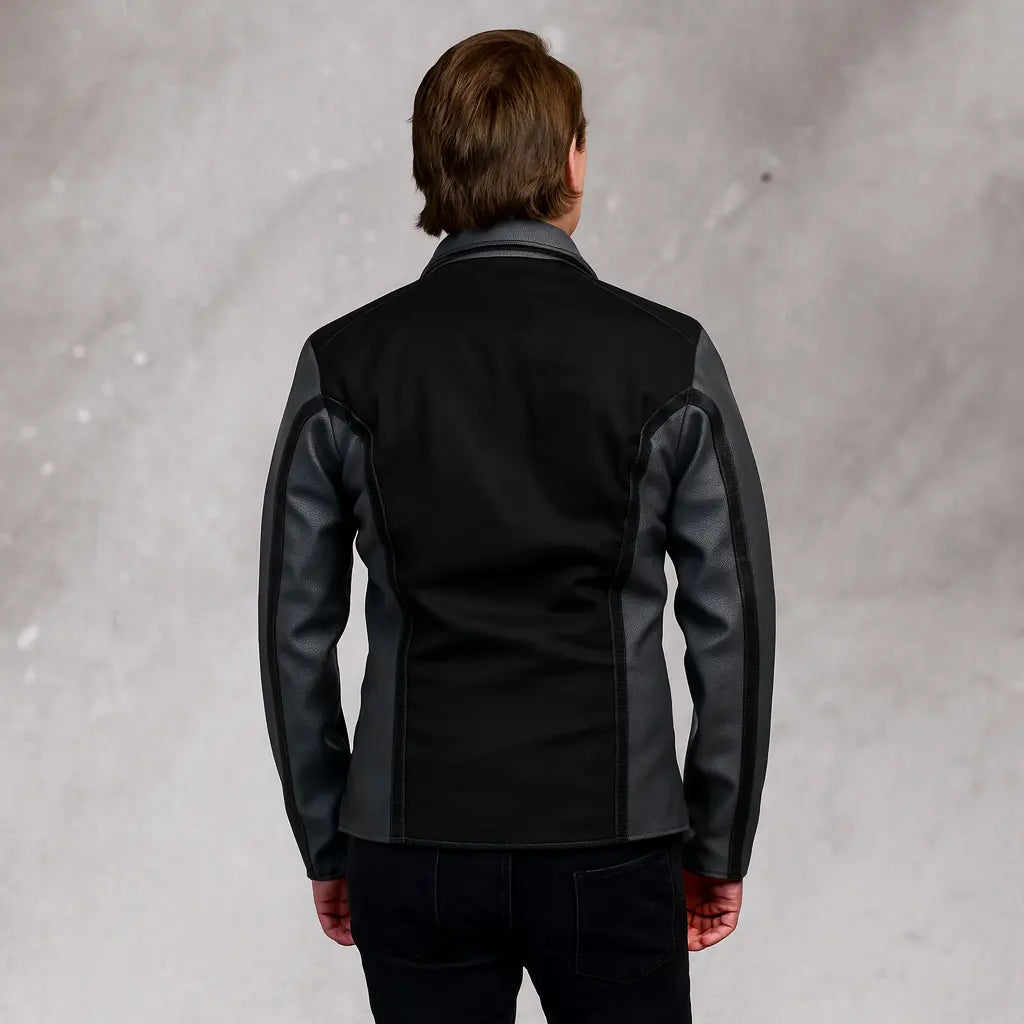 Back of Star Trek Strange New Worlds inspired black leather cosplay jacket
