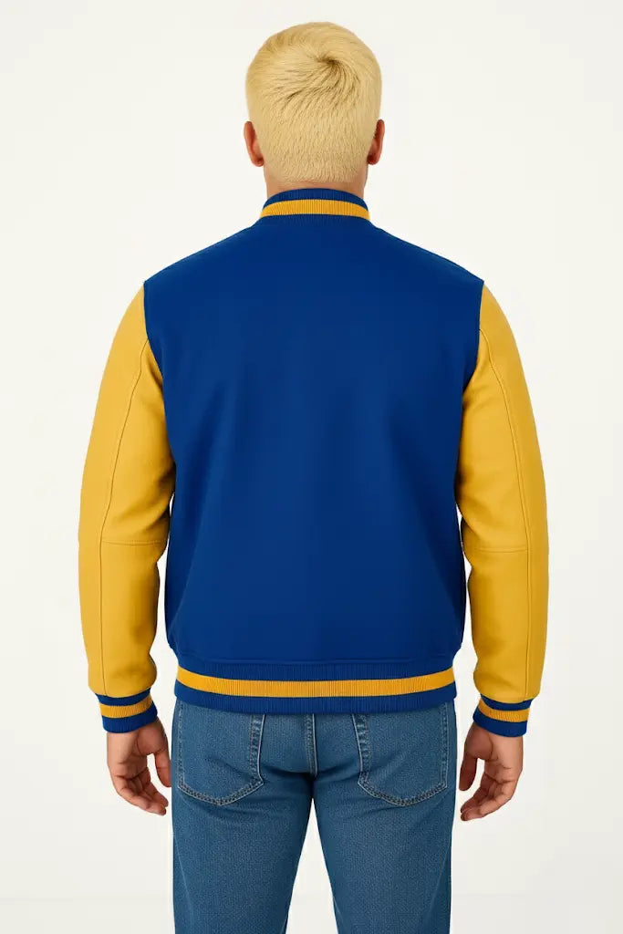 Blue & Yellow varsity jacket back view inspired by Teen Wolf