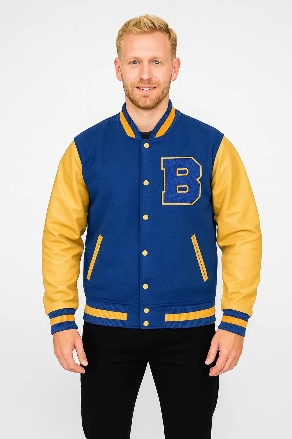 Teen Wolf Michael J. Fox Blue & Yellow Varsity Jacket front view